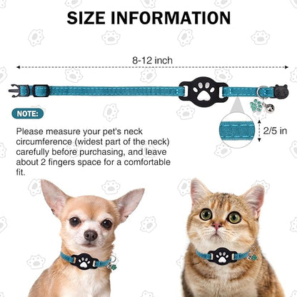 AirTag Cat Collar with Bells, Soft Velvet Cat Collar Breakaway with Airtag Holder, Safety Cat GPS Tracker Collars for Girl Boy Cats, Kittens and Puppies, Adjustable 8"-12"