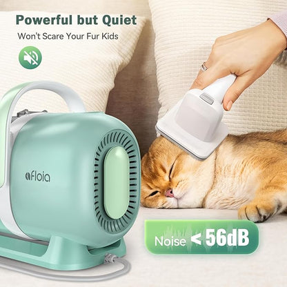 Afloia 6-in-1 Dog Grooming Kit, Pet Grooming Vacuum for Shedding, Dog Hair Vacuum with Clipper Nail Trimmer Grinder, Pet Brush Groomer at Home, Low Noise Cats Hair Remover, 1.5L Dust Cup, Green