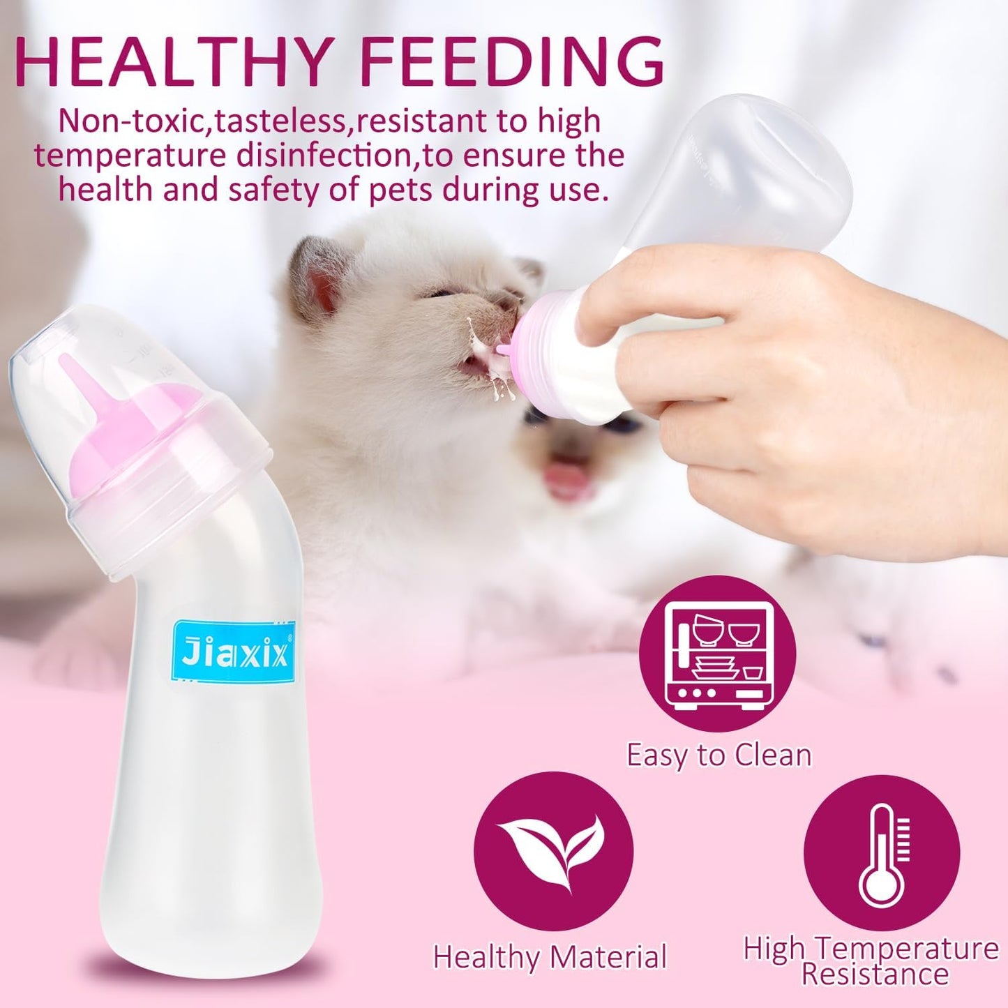 Pet Nursing Bottle Kit for Kitten Puppy,90mlCat Bottle Feeding Kit Nipple Kittens Syringe for Small Cat Dog Newborn Kitten Puppys Rabbits Squirrel Animals (Pink)