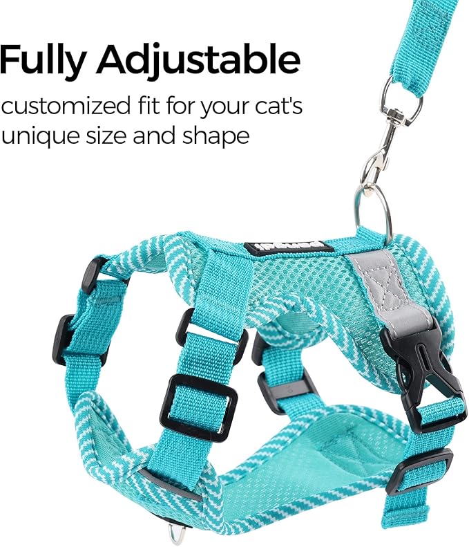 Cat Harness and Leash Escape Proof Small Kitten Harness Abyssinian Cat Vest for Walking Travel, Turquoise, S