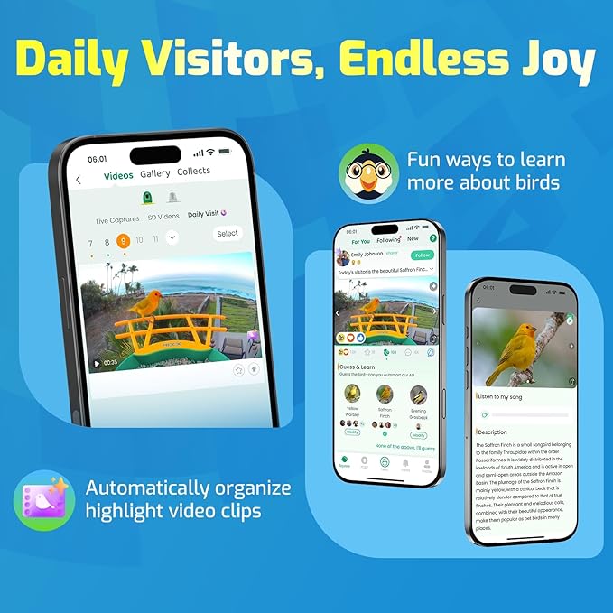 HIXX Smart Bird Feeder with Camera, AI Identify Birds & Auto Capture, 2K HD Live Camera Birdwatching with Color Night Vision for Bird Lovers Gifts (Deep Blue)