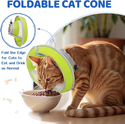 Breathable Air Mesh Cat Cone Collar Soft to Stop Licking, Adjustable, Foldable Lightweight Kitten Cones After Surgery Recovery for Cats & Kittens (Yellow Green,M)