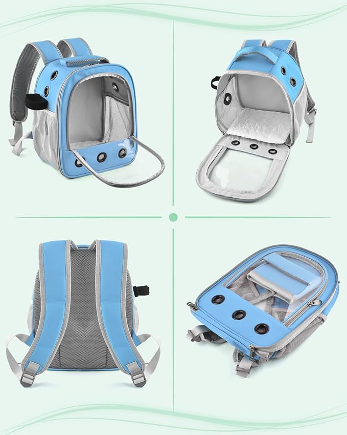 Guinea Pig Carrier Backpack, Portable Rabbit Travel Carring Bag for Pet Bunny Chinchilla Bearded Dragon Hamster Parrot Outgoing Pouch Case with Water Bottle Holder & Detachable Pad (Blue)