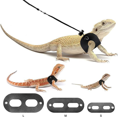 BWOGUE Bearded Dragon Harness and Leash Adjustable Leather Lizard Reptiles Harness Leash for Amphibians and Other Small Pet Animals (S,M,L,3 Pack)