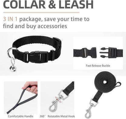 PUPTECK Adjustable Dog Harness Collar and Leash Set Step in No Pull Pet Harness for Small Medium Dogs Puppy and Cats Outdoor Walking Running, Soft Mesh Padded Reflective Vest Harnesses, Solid Black L