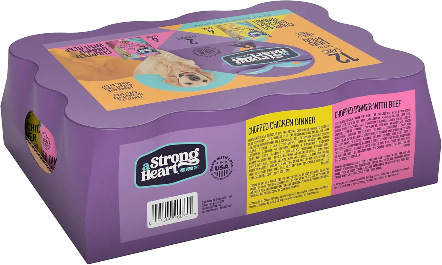 A Strong Heart Wet Dog Food, Chicken & Beef Variety Pack - 13.2 oz Cans (Pack of 12), Made in The USA with Real Chicken & Beef