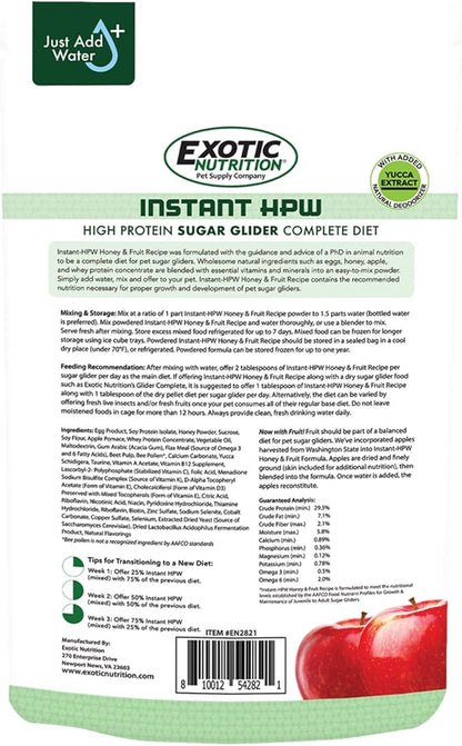 Honey & Fruit Instant-HPW (1 lb.) - All Natural Vitamin Enriched Sugar Glider Food - Healthy & Nutritious - High Protein Wombaroo - Staple Diet