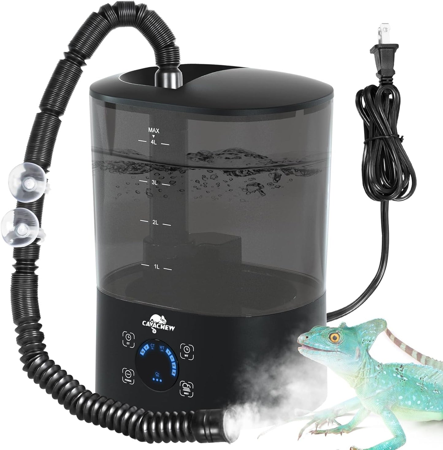 4L Reptile Humidifier Fogger Top Fill, Automatic Misting System for Reptiles, Adjustable Fogging, Leak-Proof, Timing Terrarium Mister Tank Humidifier for Snake Chameleon Frog Hermit Crab