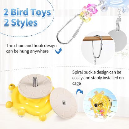 2Pcs Bird Spinner Hanging Toys for Parakeets, Interactive Wheel for Small Medium Parrots, Cockatiels, Conures - Rattle Chew Beak Exercise