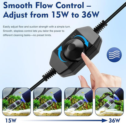 AQQA DC 36W Electric Aquarium Vacuum Gravel Cleaner 6-in-1 Multifunctional Fish Tank Cleaning Kit for Remove Dirt, Change Water, Wash Sand, Turtle Water Shower, Water Circulation with Adjustable Power