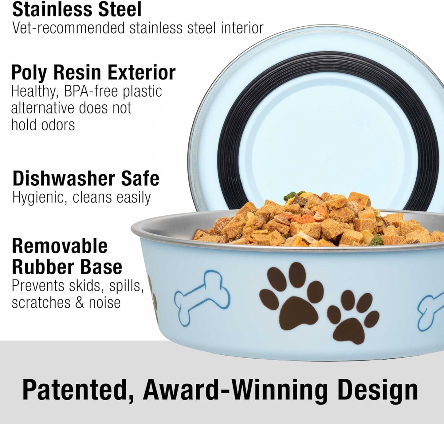 Loving Pets Bella Dog Bowls- Stainless Steel Dog & Cat Bowls - Spill Proof Dog Food Bowl, Cat Bowl, Puppy Essentials & Pet Supplies Great for Home & Travel (Medium 20-35 lbs, Murano Blue)