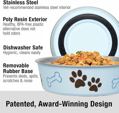 Loving Pets Bella Dog Bowls- Stainless Steel Dog & Cat Bowls - Spill Proof Dog Food Bowl, Cat Bowl, Puppy Essentials & Pet Supplies Great for Home & Travel (Medium 20-35 lbs, Murano Blue)
