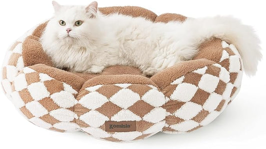 Large Cat Beds for Indoor Cat, Donut Dog Beds for Small Dog, Round Plush Puppy Bed for Kitten, Brown