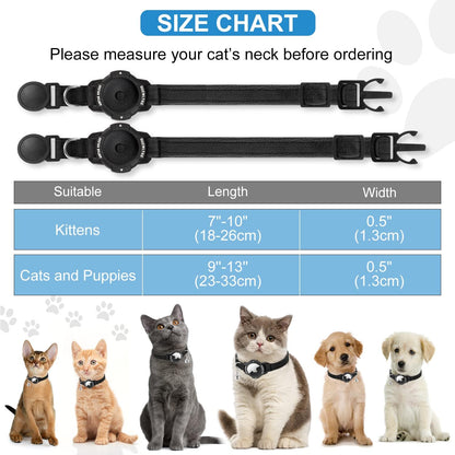 Luminous AirTag Cat Collar Breakaway, OUCWLTAG GPS Cat Collar with Apple Air Tag Holder, Cat Tracker Collars with Safety Elastic Band for Girl Boy Cats, Kittens and Puppies (Black, 7-10 Inch)