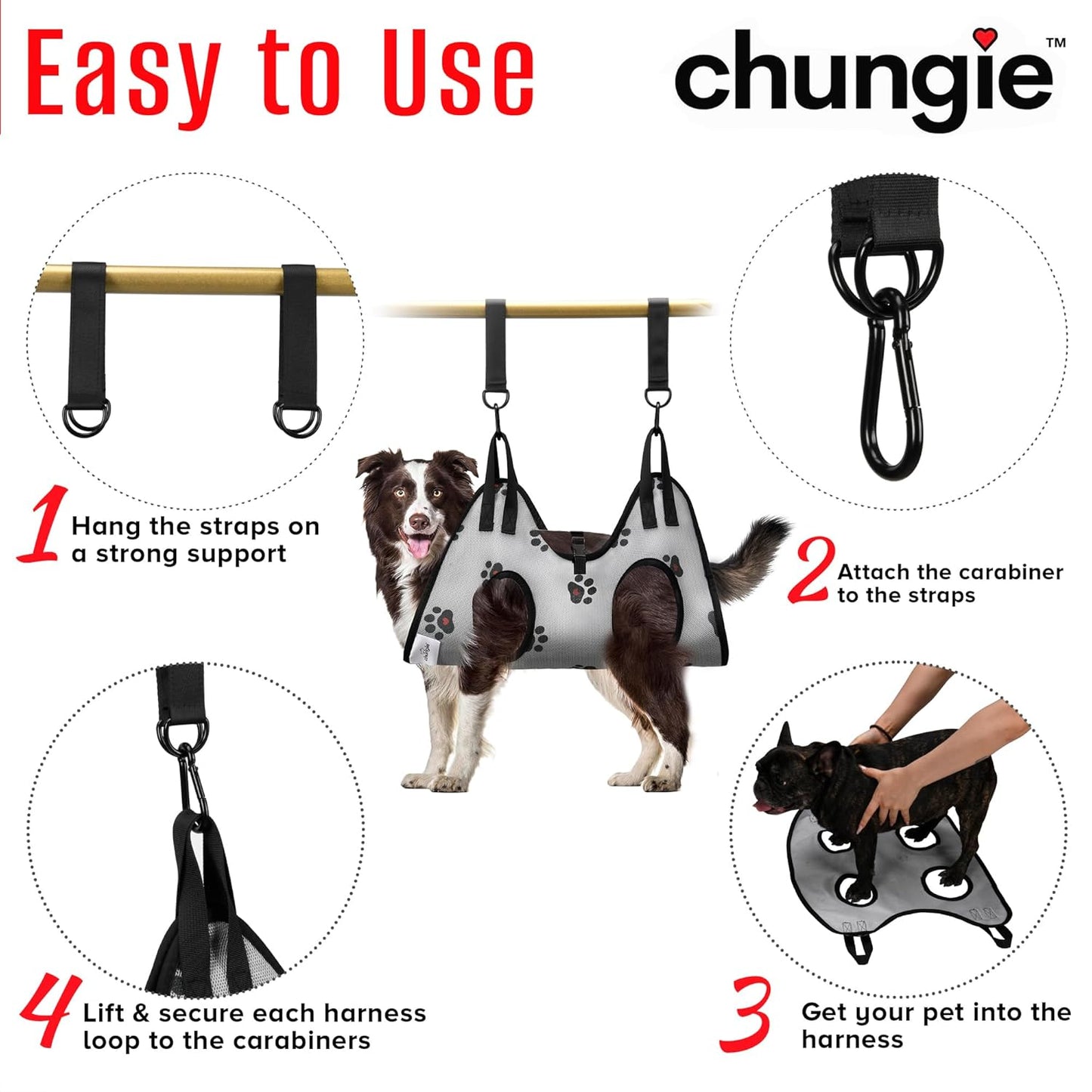 Dog Grooming Hammock for Large Dogs – Dog Restraint for Nail Trimming with Pet Nail Clipper – Dog Sling for Grooming, Dog Hammock for Nail Cutting & Grooming Harness (Legs Spacing:13-16”)/Max W:60lb)