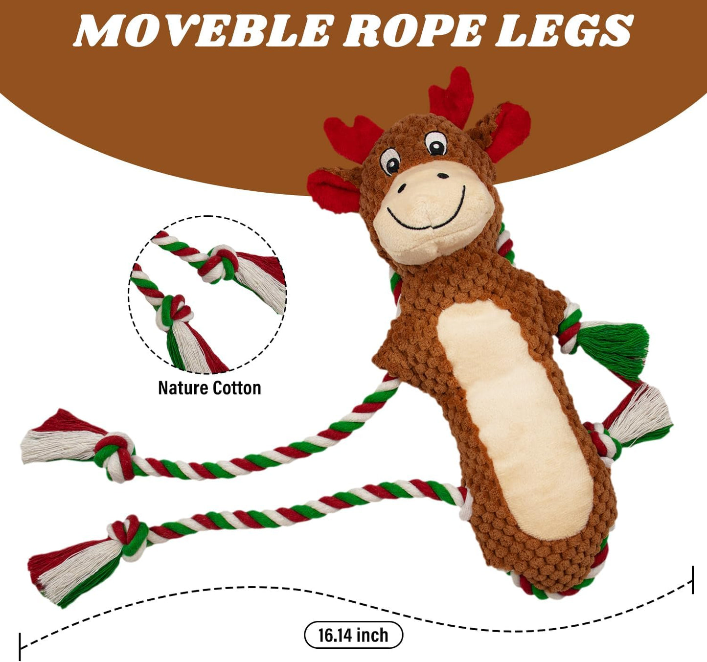 Christmas Squeaky Reindeer Dog Toys-Tug of War Dog Toy for Puppy- Keep Them Busy and Entertained- Interactive Pet Toys for Small & Medium Breeds