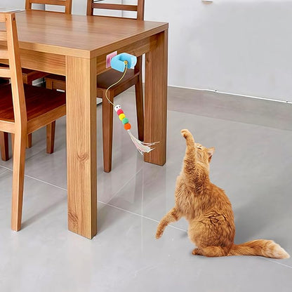 Interactive Hanging Cat Retractable String Toys for Indoor Kittens and Bored Adult Cats with 3 Flying Feathers, Automatic Electric Teaser for Enrichment and Chase, Rechargeable, Blue