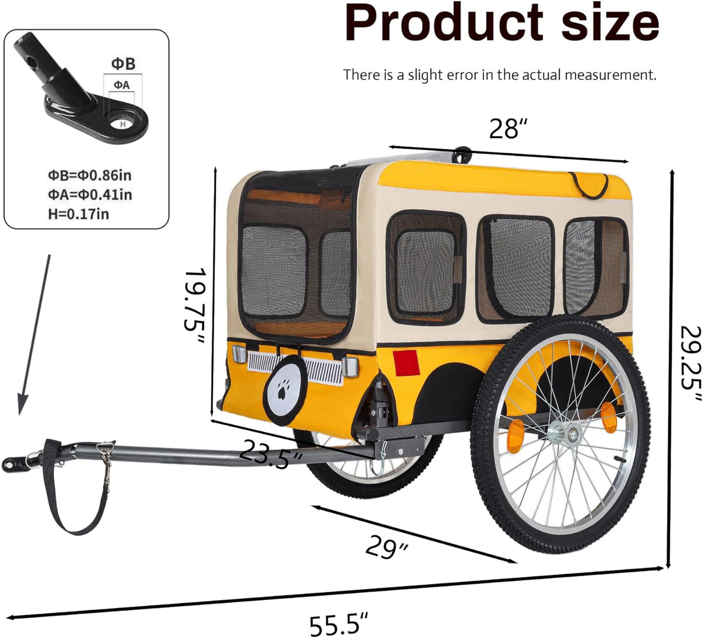 Pet Bike Trailer for Dogs, 88LBS Capacity Dog Bicycle Trailer with 20" Pneumatic Rubber Wheels, Multi-Directional Ventilation, Waterproof Cover, Perfect for Cycling with Pets
