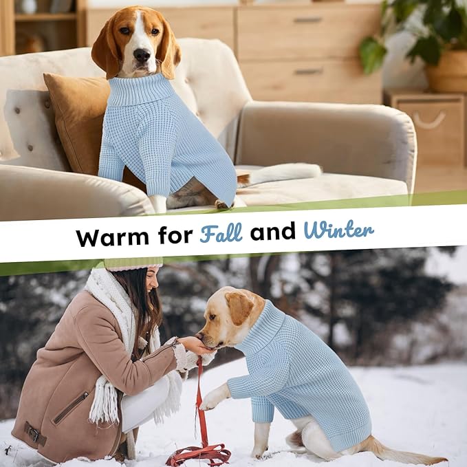 Queenmore XXL Dog Sweater, Dog Sweaters for Large Breeds, Turtleneck Pet Sweaters, Cold Weather Doggie Sweatshirt, Extra Large Pet Sweaters, Blue 2XL