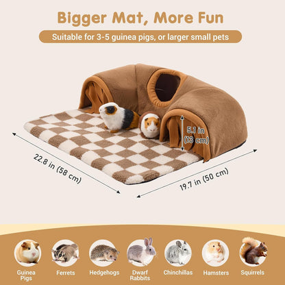 Avont Guinea Pig Hideout Tunnel, Large Hideaway Play Tube Toys Mat for Small Animal Dwarf Rabbits Chinchillas Hamsters Hedgehogs Ferrets Bearded Dragons and Rats -Brown