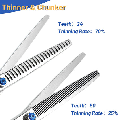 7.5in Straight Chunker Dog Grooming Scissors Set, VG10 Steel Pet Shears Kit, Professional Dog Trimming Scissors, for Rabbit Cat Face Body Hair Cutting Groomer or at Home, with Ergonomic Handle