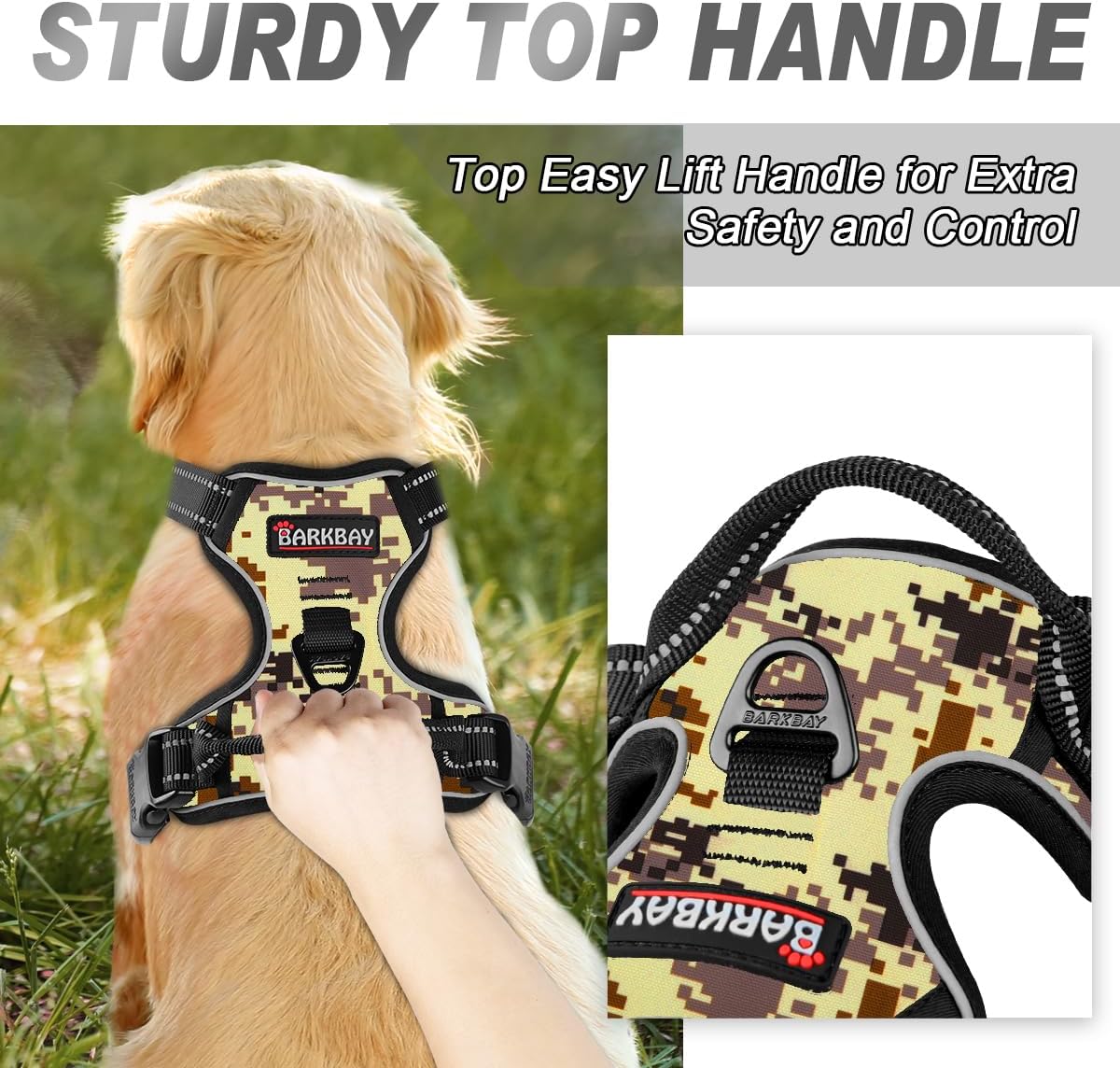 BARKBAY No Pull Dog Harness Front Clip Heavy Duty Reflective Easy Control Handle for Large Dog Walking(Desert camo,M)