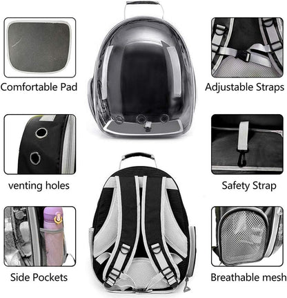 Pet Backpack Carrier with Harness Backpack with Bubble Clear Front for Cats, Small Dogs, Bunnies etc with Harness Included, Pet Carrier for Traveling, Walking, Hiking and Outdoor Activities