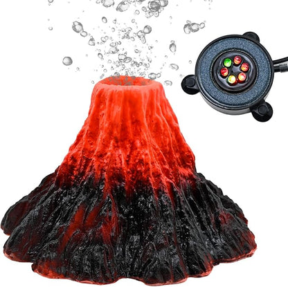 Aquarium Volcano Decoration Kit Resin Volcano Decoration Aquarium Foamer with Colored Light Decoration Suitable for Fish Tank Landscaping Decoration