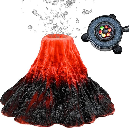Aquarium Volcano Decoration Kit Resin Volcano Decoration Aquarium Foamer with Colored Light Decoration Suitable for Fish Tank Landscaping Decoration