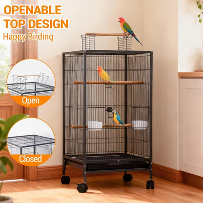GarveeHome Small Bird Cage with Wheels, 40 Inch Parakeet Cage with Top Stand, Portable Bird Carrier for Parakeets, Canaries, Lovebirds, Small Quaker, Cockatiels, Budgie, Green Cheek
