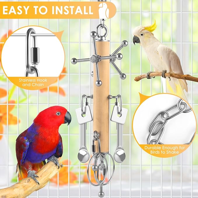 KATUMO Bird Toys, Parrot Pull Spoons, Spinning Toys for Small to Large Parrots