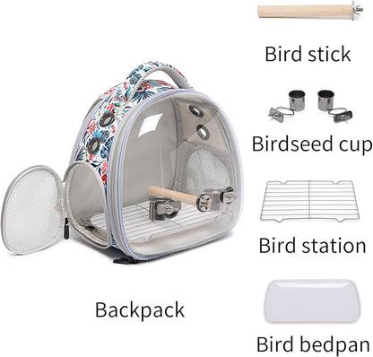 Portable Travel pet Backpack Carrier Hamster Bag Guinea Pig Bird Small Dog cat Turtle Carrier Rabbit Cage Squirrel Bearded Dragon Breathable Hangbag (Hua+Accessories)