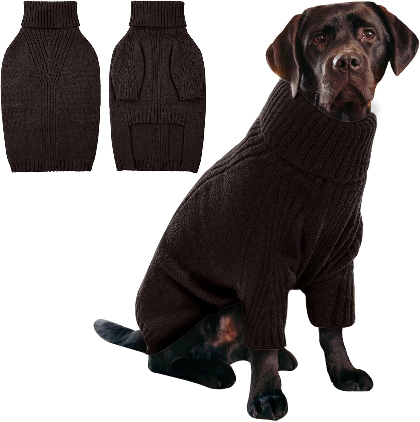 IECOii XXXL Dog Sweater,Warm Dog Sweaters for Extra Large Dogs Girl Boy,Stretchy & Cozy,Turtleneck Knitted Pullover for Pet Wear On Holiday,Easy On Doggy Sweatshirt for Labrador (Brown,XXXL)