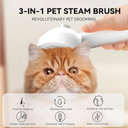 Pet Steam Brush, 3-in-1 Spray Hair Removal Comb for Dog and Cat, Steam for Shedding and Grooming, Spritz Defur Comb, Water Brush for Long & Short Haired Pets