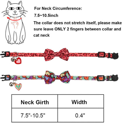 ADOGGYGO Valentine Cat Collar with Removable Bow Tie Bell - 2 Pack Holiday Valentine Heart Collar for Cat Kitten