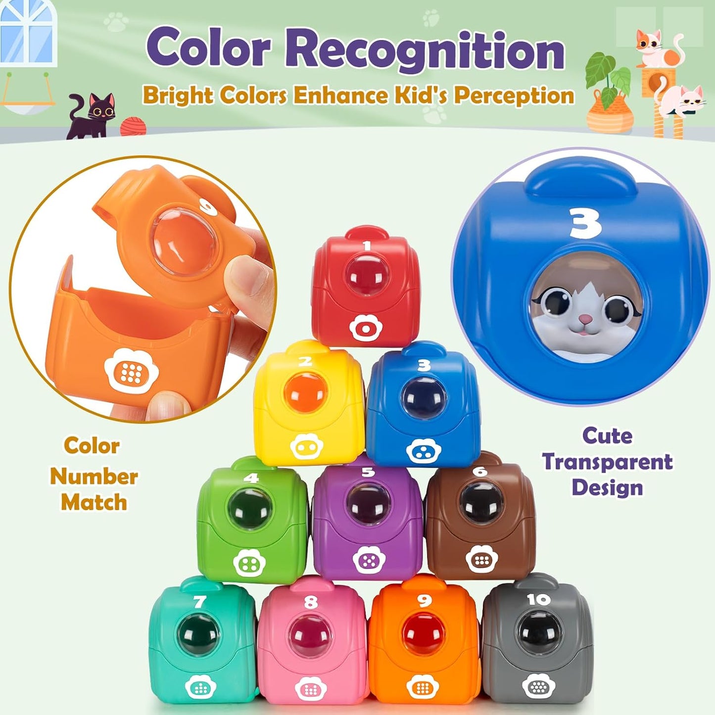 Learning Toys for Toddlers 1 2 3 Year Old Toddlers, 20Pcs Kitten Finger Puppets for Kids, Montessori Counting, Matching & Sorting Toy, Christmas Birthday Gifts for Baby Boys Girls Age 12-18 Months