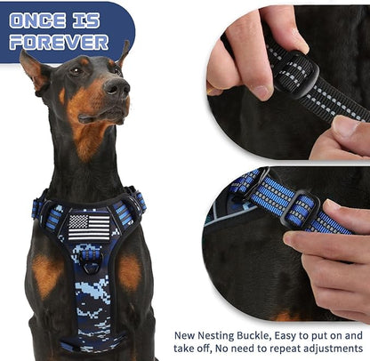 BUMBIN Tactical Dog Harness for Small Dogs No Pull, Famous TIK Tok No Pull Puppy Harness, Fit Smart Reflective Pet Walking Harness for Training, Adjustable Dog Vest Harness with Handle Blue Camo XS