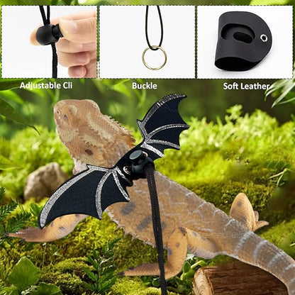 Bearded Dragon Leash and Harness Set, Bearded Dragon Accessories(Include Chest Pack, Lizard Leash), Bearded Dragon Decor Suit for Outdoor Travel-Black