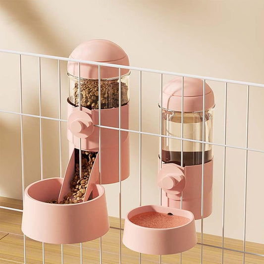 Pet Dog Cat Hanging Automatic Feeders Drinking Bowls, Auto Gravity Rabbits Feeder Water Set, Cage Pet Feeding Bowls Dispenser for Cats Dogs Puppy, Rabbit Hamsters Chinchilla Hedgehog (Pink-Water)