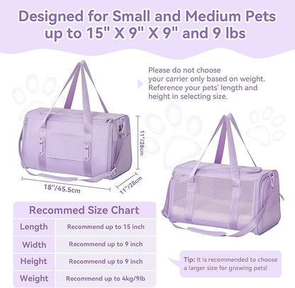 PETSFIT Cat Car Carrier for Small/Medium Cats Dogs, 18"x11"x11" Airline Approved Cat Carrier, with Patent Safety Buckles and Escape-Proof Zipper - Safeguarding Car Travel, Airplane, Vet, Outdoor