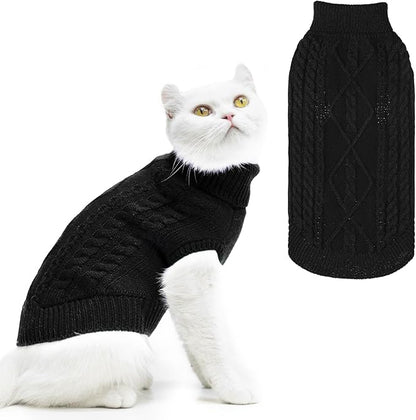 PUPTECK Winter Cat Sweater Coat - Soft Warm Cold Weather Clothes Knitwear for Kittens & Small Dogs Indoor Outdoor Wearing, Knitted Classic for Doggies Kitties Girls Boys, Black, M