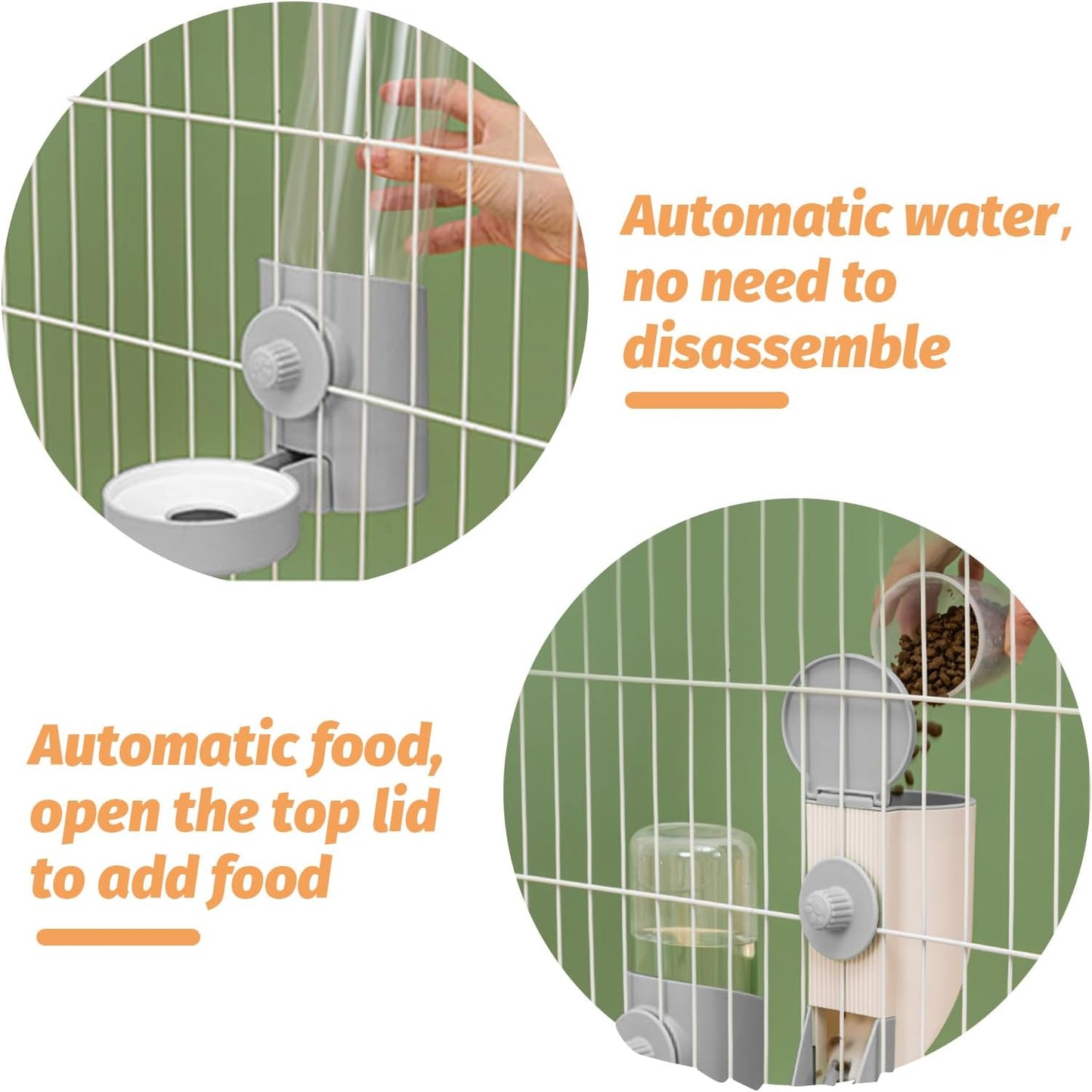 Yummy Sam Hanging Cage Automatic Small Pet Food Bowl Water Bottle Dispenser, Kennel 500ML Waterer and Auto Gravity Pet Feeder Set with Separate Food Bowl Crate Feeder Dish for Puppy Cats Rabbit (Grey)