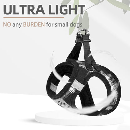 PUPTECK Adjustable Dog Harness Collar and Leash Set Step in No Pull Pet Harness for Small Medium Dogs Puppy and Cats Outdoor Walking Running, Soft Mesh Padded Reflective Vest Harnesses, Black M