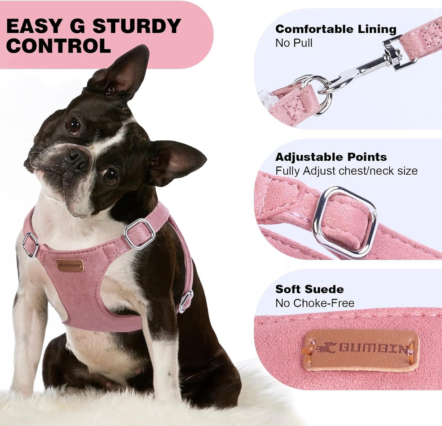 Dog Harness and Leash Set, XXS No Pull Adjustable Puppy Harness with Multifunction Pink Dog Leash and Dog Collar, Soft No Choke Escape Proof Pet Harness Vest for Small Dogs and Cats (Red, S)