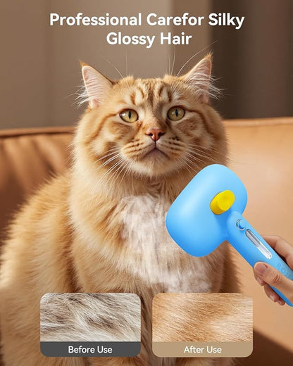 ROJECO 3-in-1 Pet Steam Brush for Cats&Dogs - Detangling Comb with Adjustable Mist, Handheld Deshedding Grooming Tool for Long/Short Hair, Massage Brush & Shedding Control Gift,Cordless (Blue)