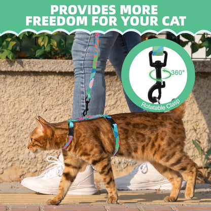 PAWCHIE Cat Harness and Leash Set, Cats Escape Proof-Adjustable Kitten Harness Lightweight Soft Outdoor Walking Travel Pet Safe Harness, Puppy Harness for Girl Cats Bunny Rabbit Small Dog, Green M