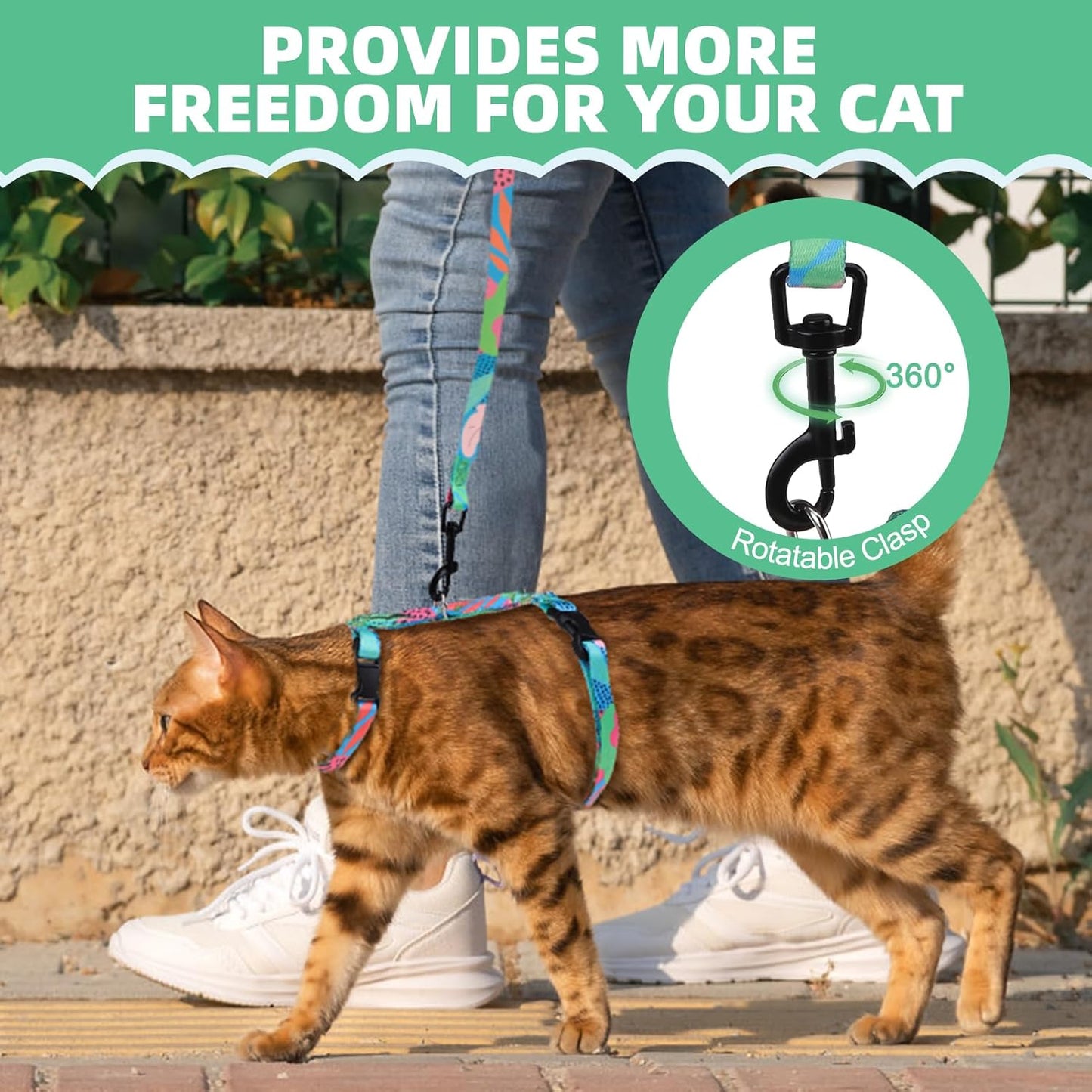 PAWCHIE Cat Harness and Leash Set, Cats Escape Proof-Adjustable Kitten Harness Lightweight Soft Outdoor Walking Travel Pet Safe Harness, Puppy Harness for Girl Cats Bunny Rabbit Small Dog, Green S