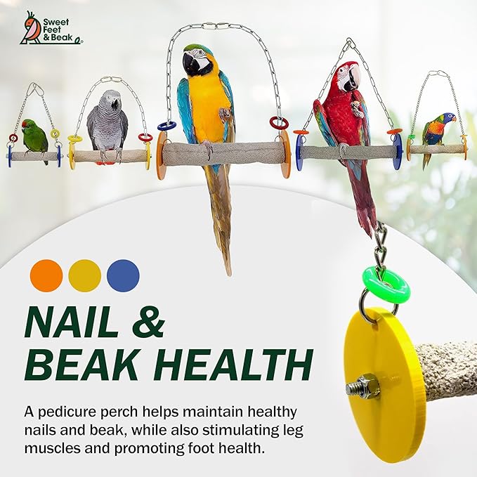 Sweet Feet and Beak Roll Bird Swing - Pumice Perch Bird Toys Trims Nails and Beaks, Safe and Non-Toxic Bird Cage Accessories for Small and Large Birds, Swinging Toys Birds Will Love, Medium 9 Inches