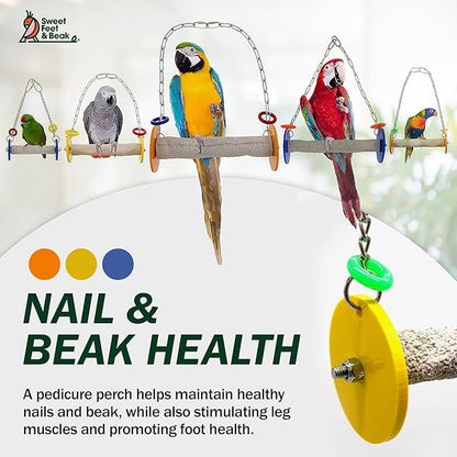 Sweet Feet and Beak Roll Bird Swing - Perch Bird Toys Trims Nails and Beaks, Safe and Non-Toxic Bird Cage Accessories for Small and Large Birds, Swinging Toys Birds Will Love, XL 11 Inches
