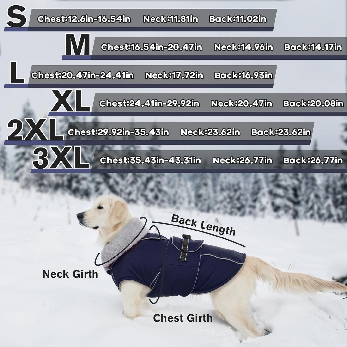 Lelepet Warm Dog Coat Waterproof Dog Jacket for Large Dogs Reflective Fleece Vest with Adjustable Buckle Hook & Loop Windproof Cold Weather Coats for Small Medium Large Dogs, Navy Blue, L